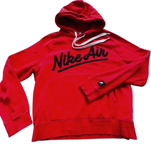 Nike Air Hoodie Mens Small Red Black Spell Out Pullover Sweatshirt Hooded - Picture 1 of 13